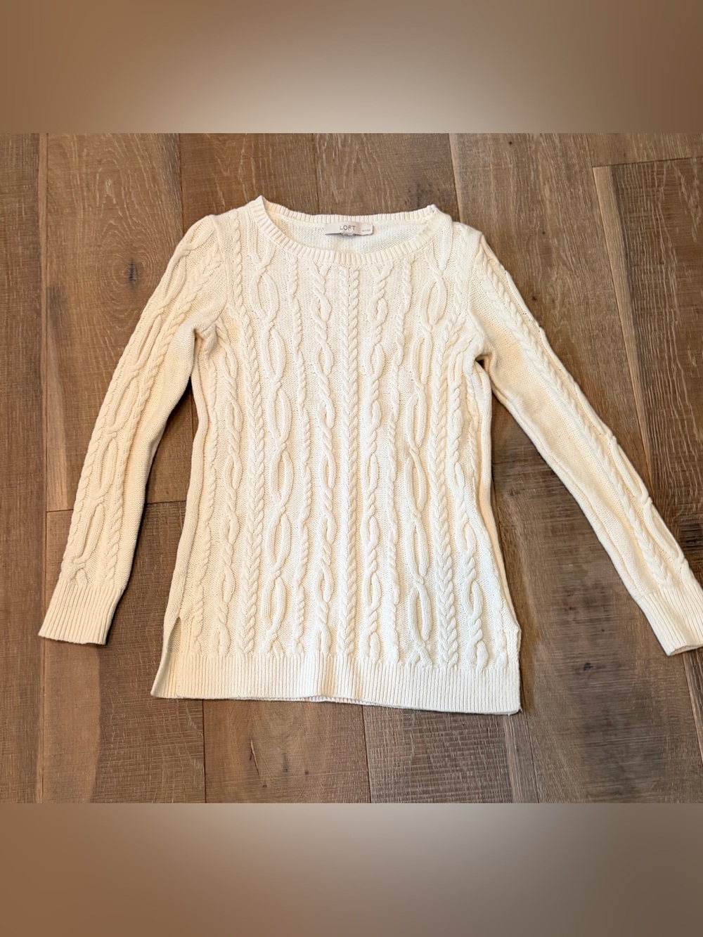 Loft Petites Ivory Cable Knit Crewneck Sweater Cream